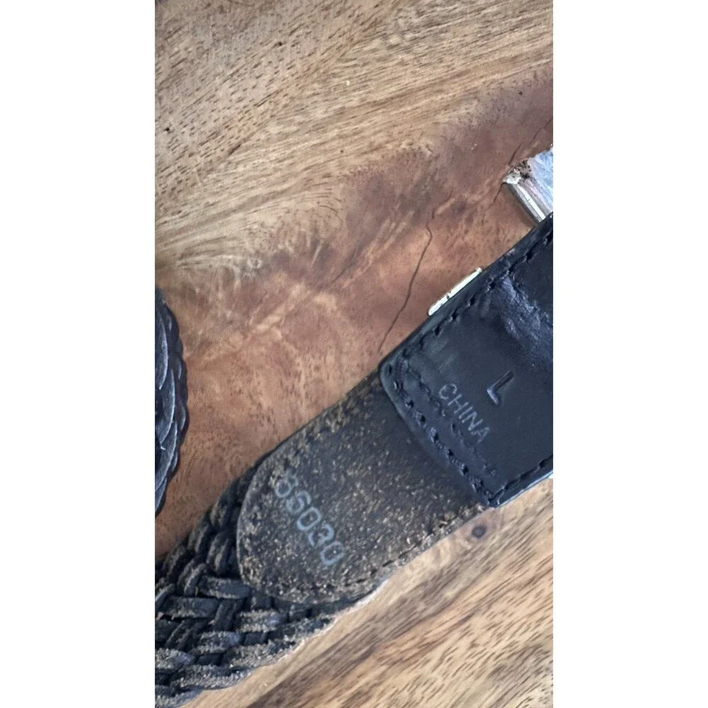 VTG Leather Shop Belt Womens L Woven Black  Covered Buckle‎ Safari Boho